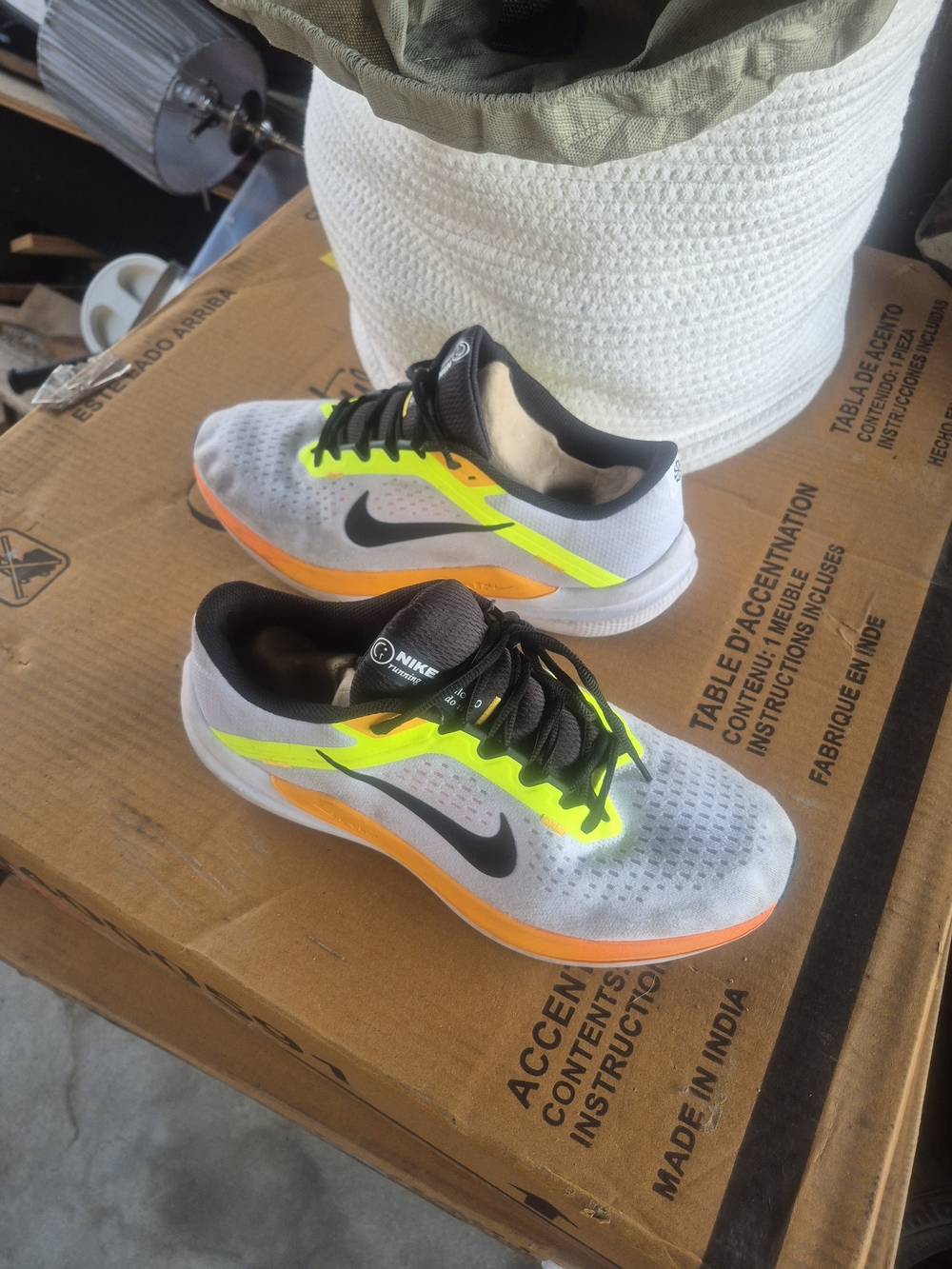 Nike Winflo 10 White Running Shoes with Neon Yellow & Orange Accents